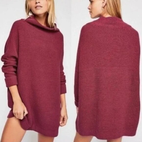 Free People Slouchy Ottoman Tunic Sweater Burgundy XS Cozy Fall - Picture 6 of 6